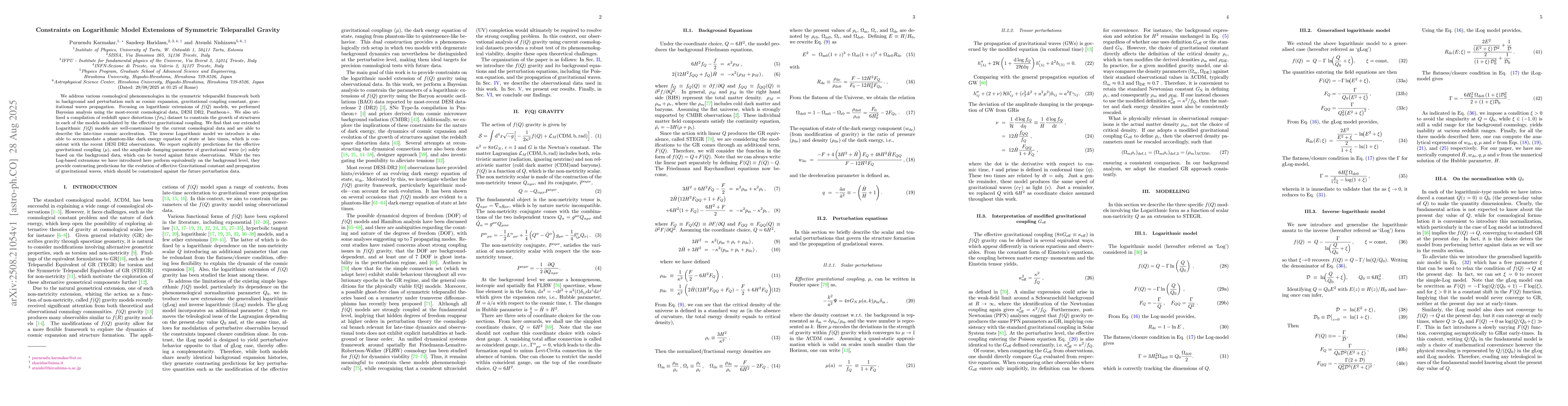 Thumbnail for Constraints on Logarithmic Model Extensions of Symmetric Teleparallel
  Gravity