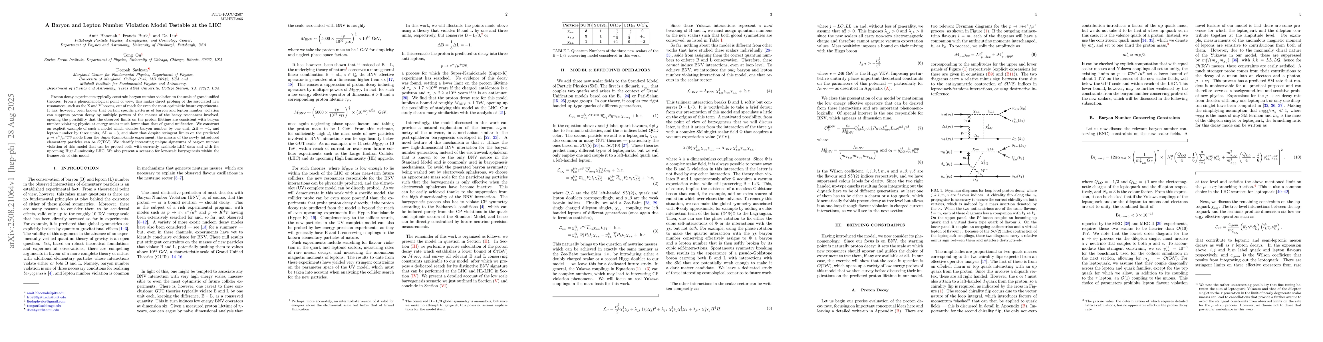 Thumbnail for A Baryon and Lepton Number Violation Model Testable at the LHC