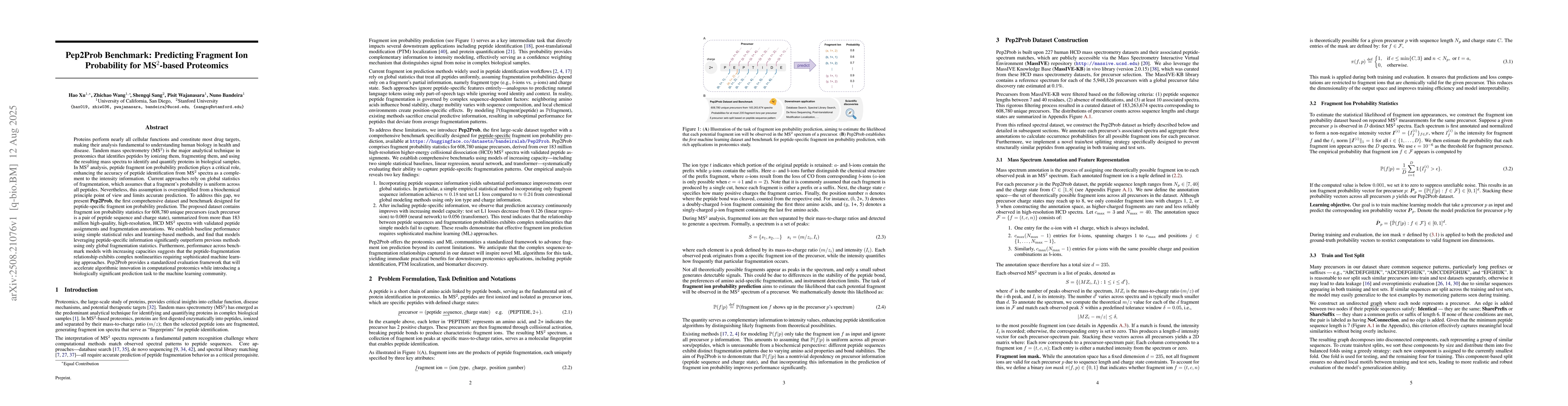 Thumbnail for Pep2Prob Benchmark: Predicting Fragment Ion Probability for MS$^2$-based
  Proteomics
