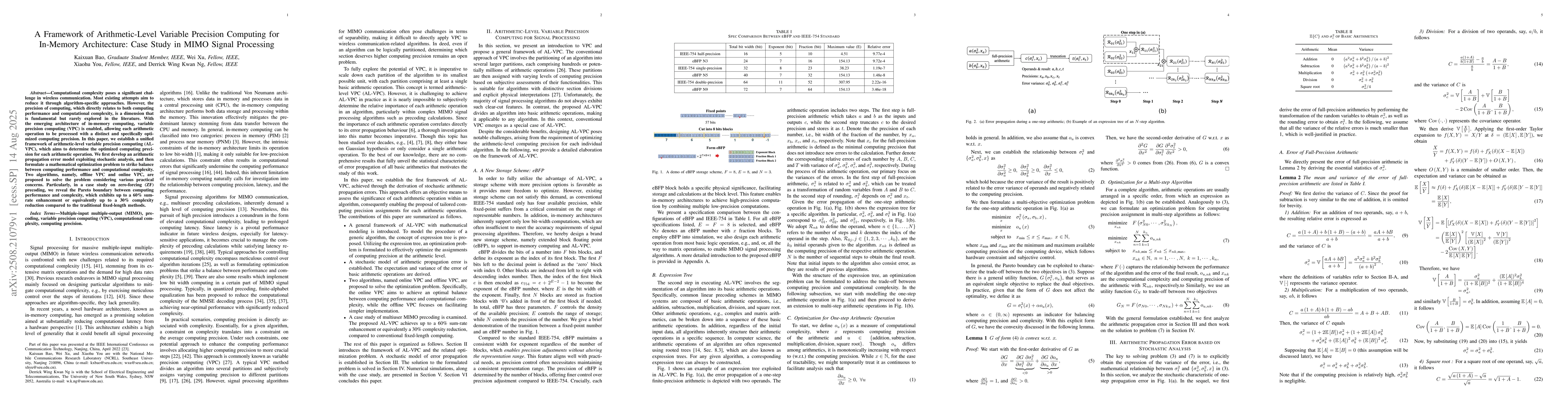 Thumbnail for A Framework of Arithmetic-Level Variable Precision Computing for
  In-Memory Architecture: Case Study in MIMO Signal Processing