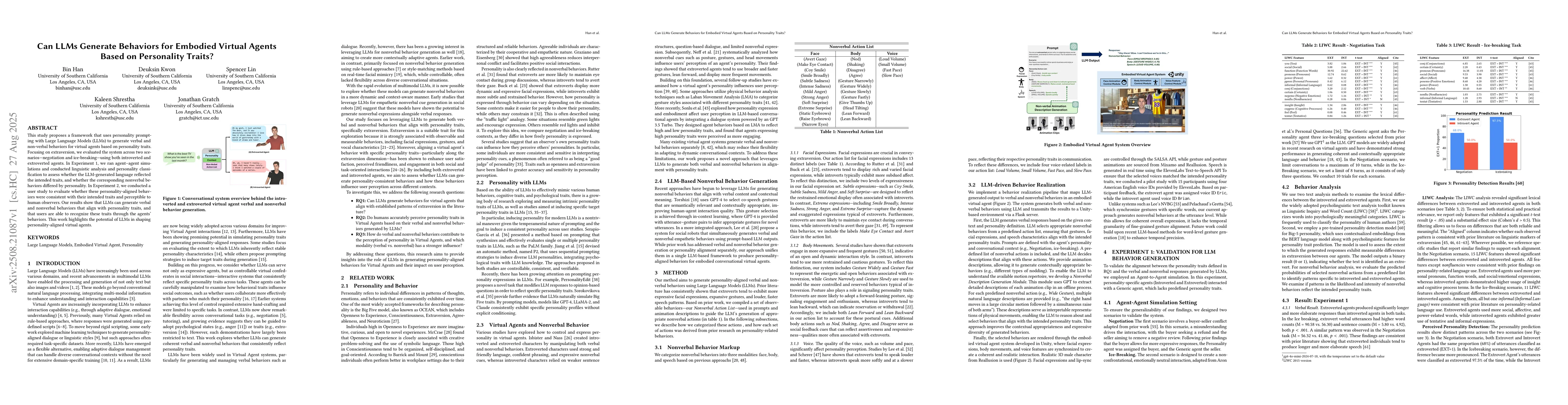 Thumbnail for Can LLMs Generate Behaviors for Embodied Virtual Agents Based on
  Personality Traits?