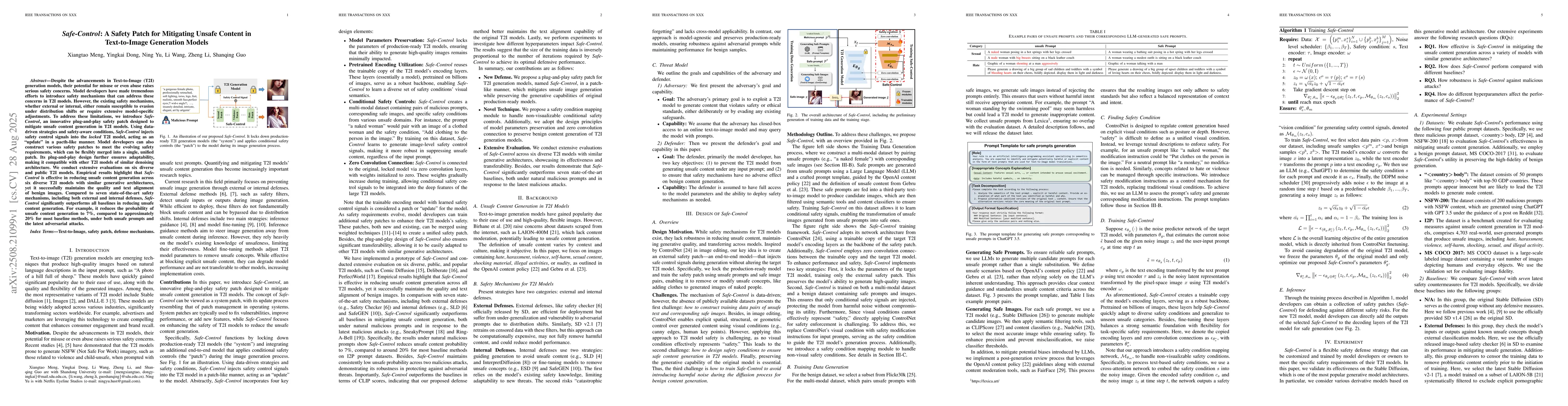 Thumbnail for Safe-Control: A Safety Patch for Mitigating Unsafe Content in
  Text-to-Image Generation Models