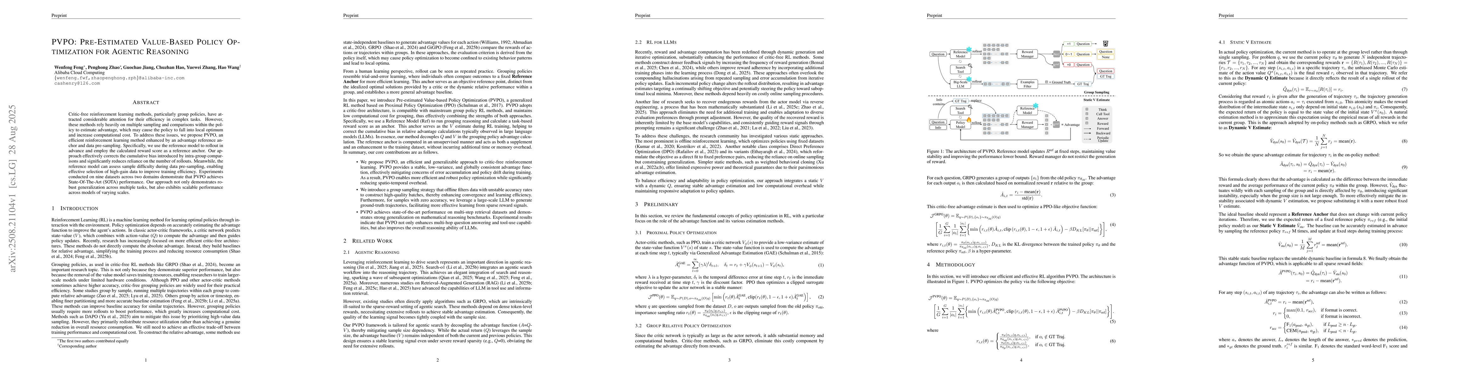 Thumbnail for PVPO: Pre-Estimated Value-Based Policy Optimization for Agentic
  Reasoning