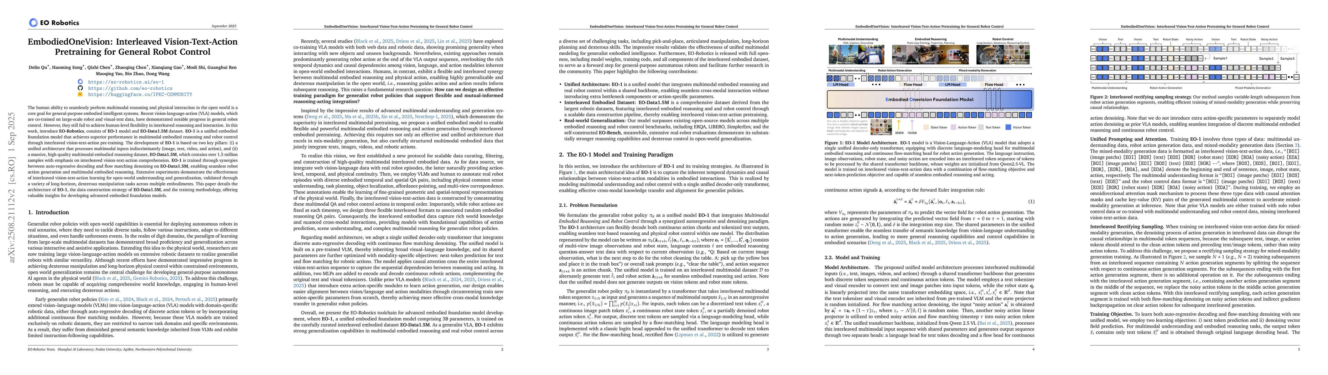 Thumbnail for EmbodiedOneVision: Interleaved Vision-Text-Action Pretraining for
  General Robot Control