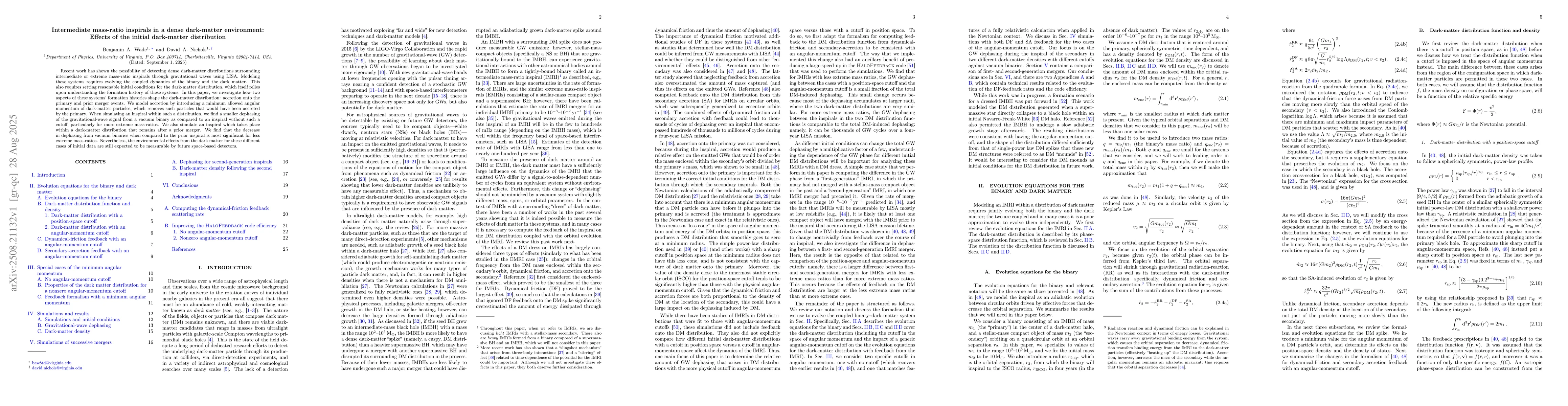 Thumbnail for Intermediate mass-ratio inspirals in a dense dark-matter environment:
  Effects of the initial dark-matter distribution