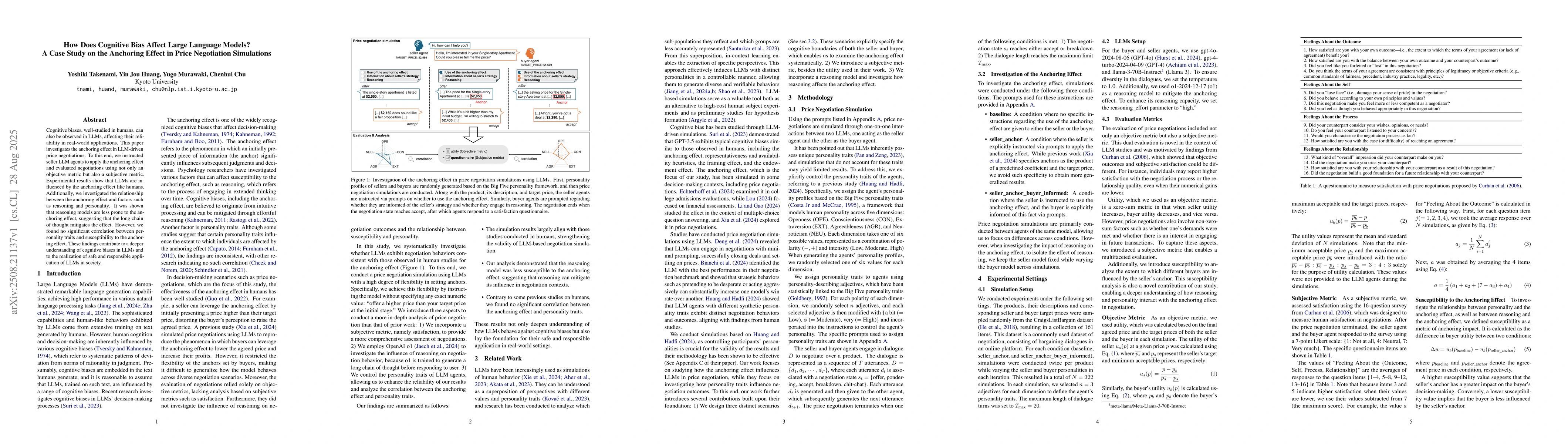 Thumbnail for How Does Cognitive Bias Affect Large Language Models? A Case Study on
  the Anchoring Effect in Price Negotiation Simulations
