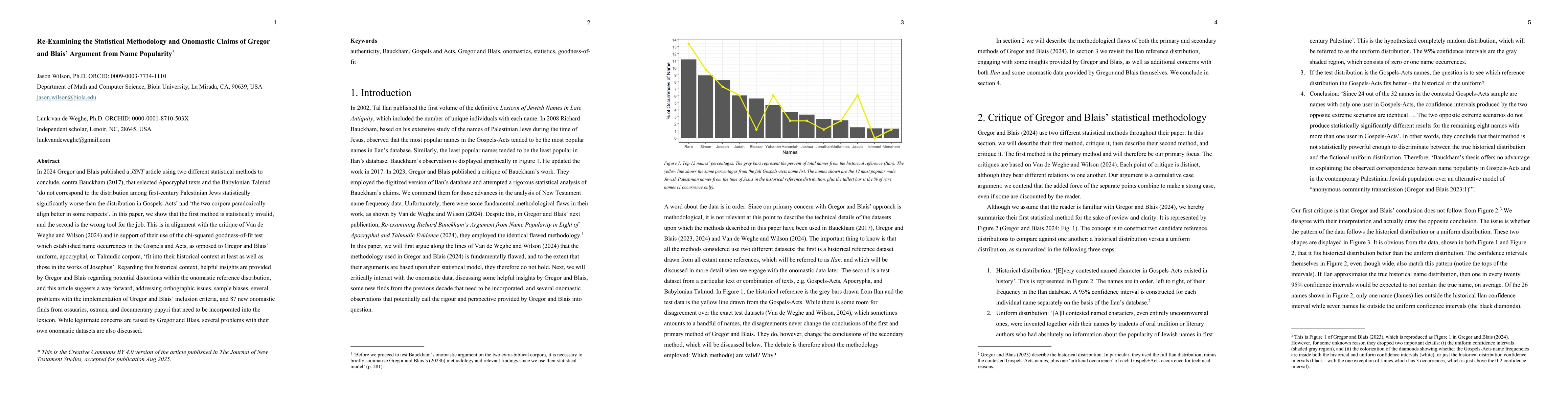 Thumbnail for Re-Examining the Statistical Methodology and Onomastic Claims of Gregor
  and Blais' Argument from Name Popularity