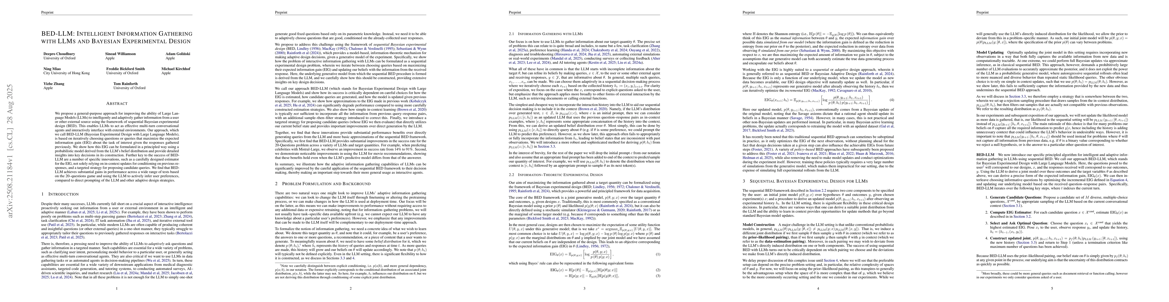 Thumbnail for BED-LLM: Intelligent Information Gathering with LLMs and Bayesian
  Experimental Design