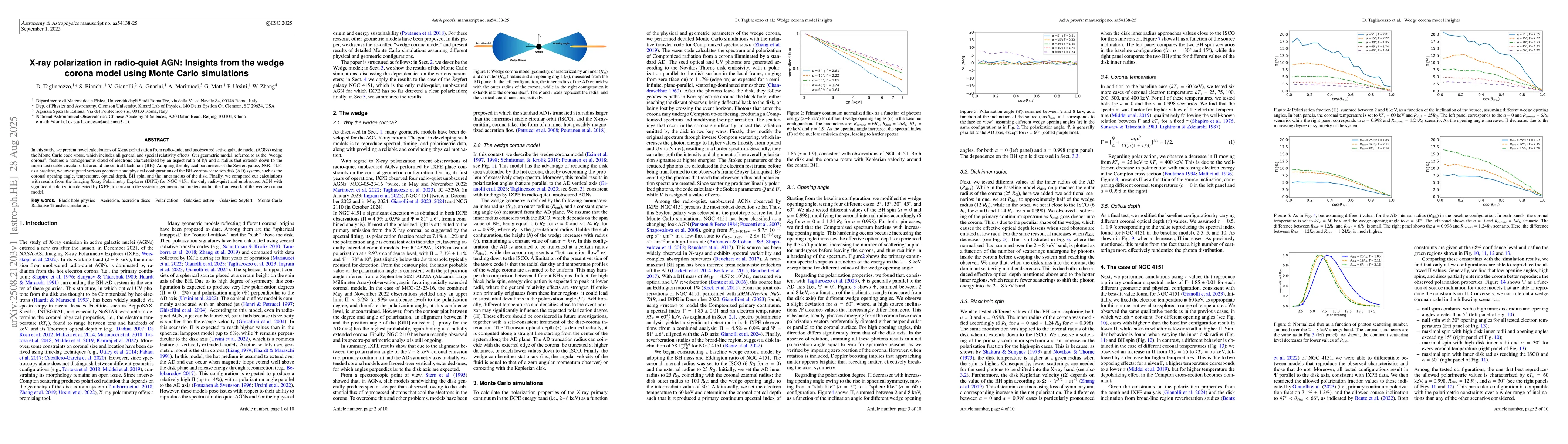 Thumbnail for X-ray polarization in radio-quiet AGN: Insights from the wedge corona
  model using Monte Carlo simulations