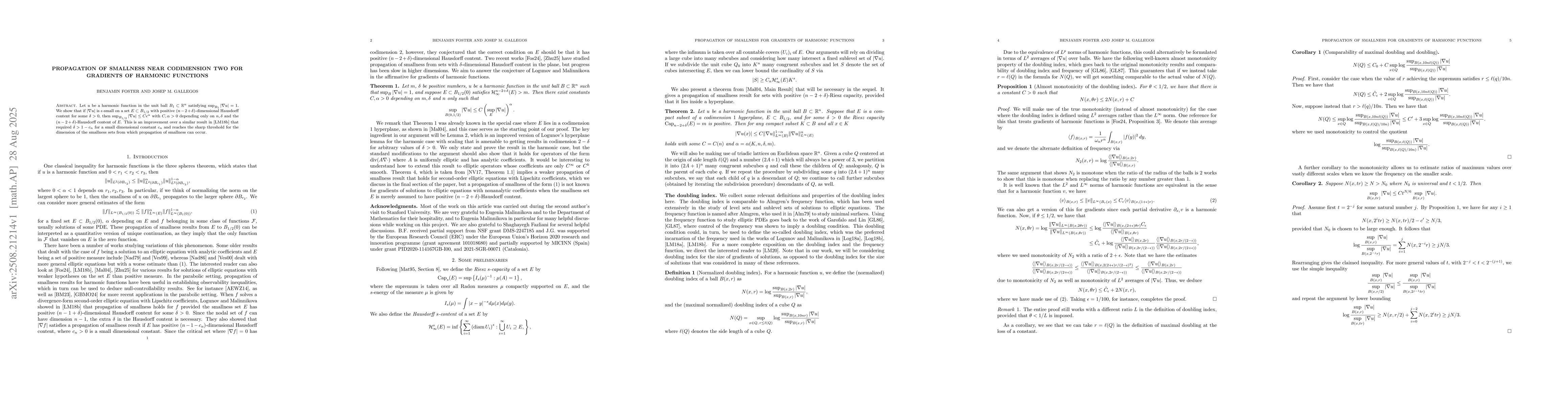 Thumbnail for Propagation of smallness near codimension two for gradients of harmonic
  functions