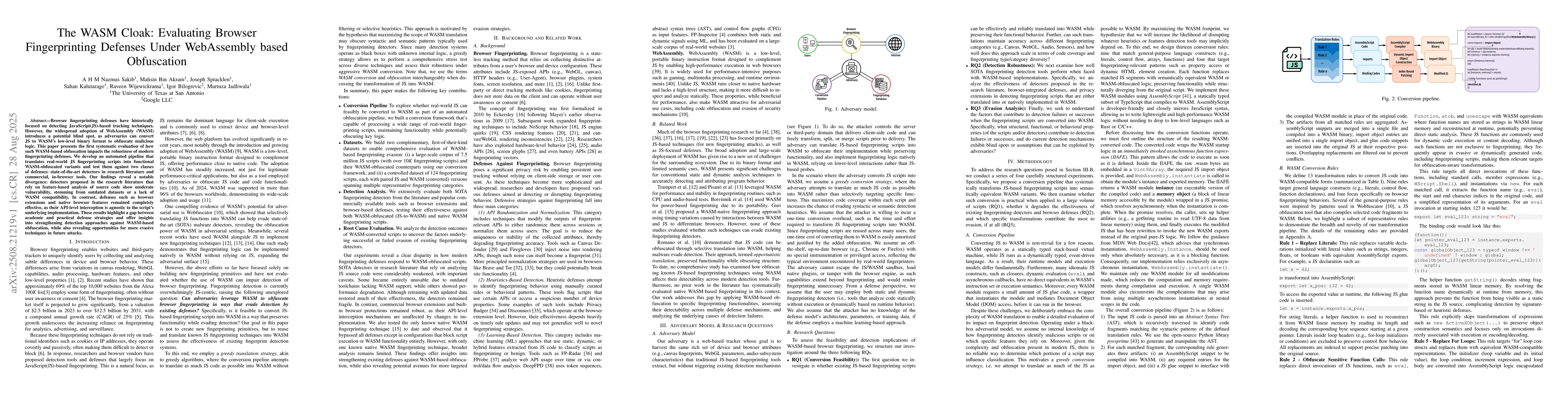 Thumbnail for The WASM Cloak: Evaluating Browser Fingerprinting Defenses Under
  WebAssembly based Obfuscation