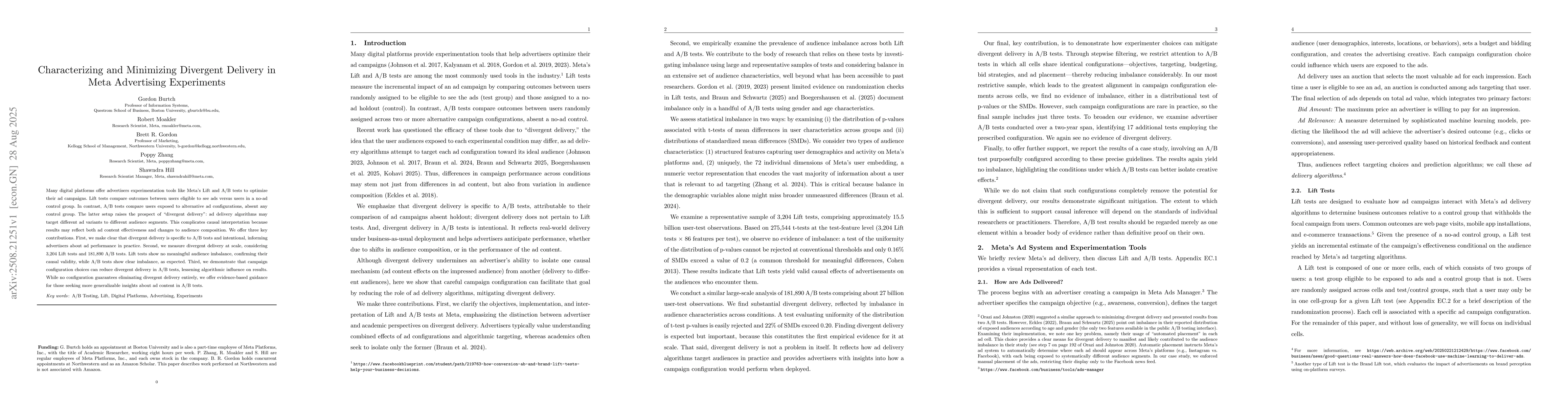 Thumbnail for Characterizing and Minimizing Divergent Delivery in Meta Advertising
  Experiments