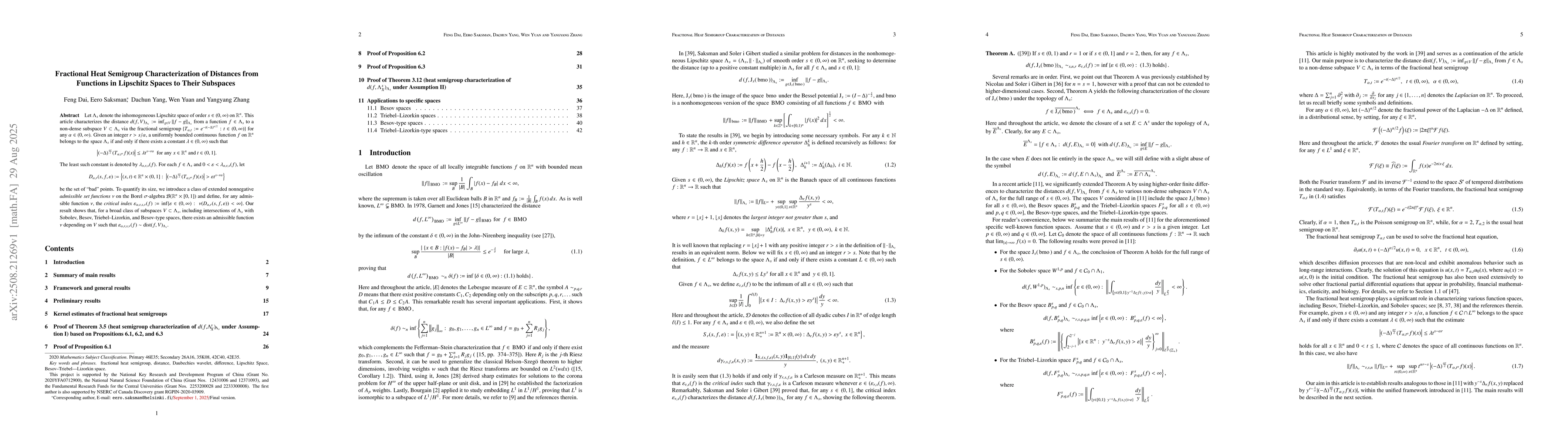 Thumbnail for Fractional Heat Semigroup Characterization of Distances from Functions
  in Lipschitz Spaces to Their Subspaces