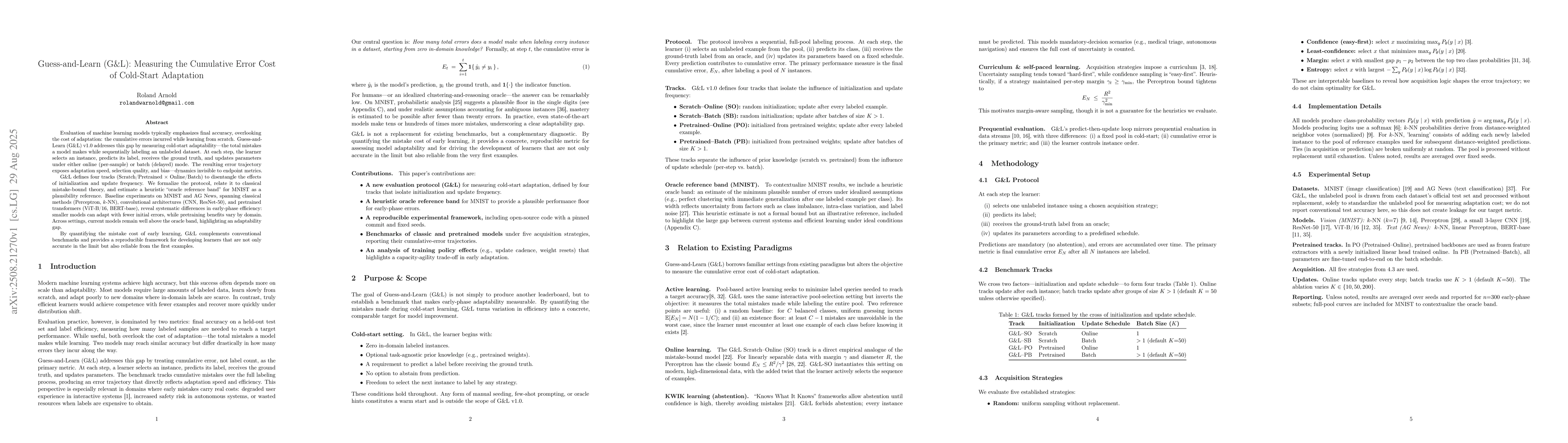 Thumbnail for Guess-and-Learn (G&L): Measuring the Cumulative Error Cost of Cold-Start
  Adaptation