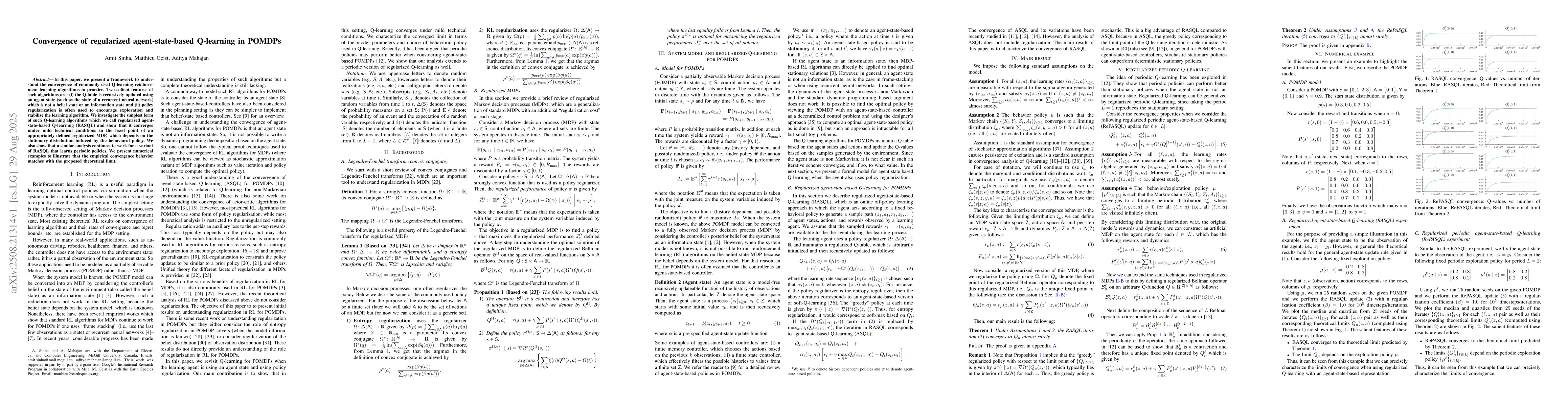 Thumbnail for Convergence of regularized agent-state-based Q-learning in POMDPs