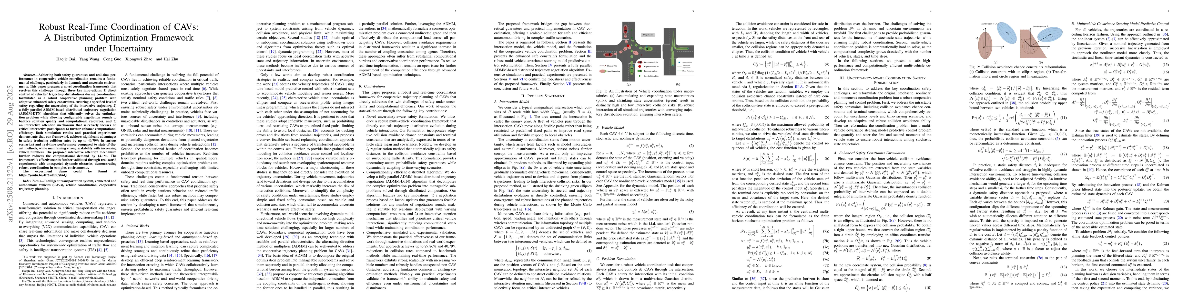 Thumbnail for Robust Real-Time Coordination of CAVs: A Distributed Optimization
  Framework under Uncertainty