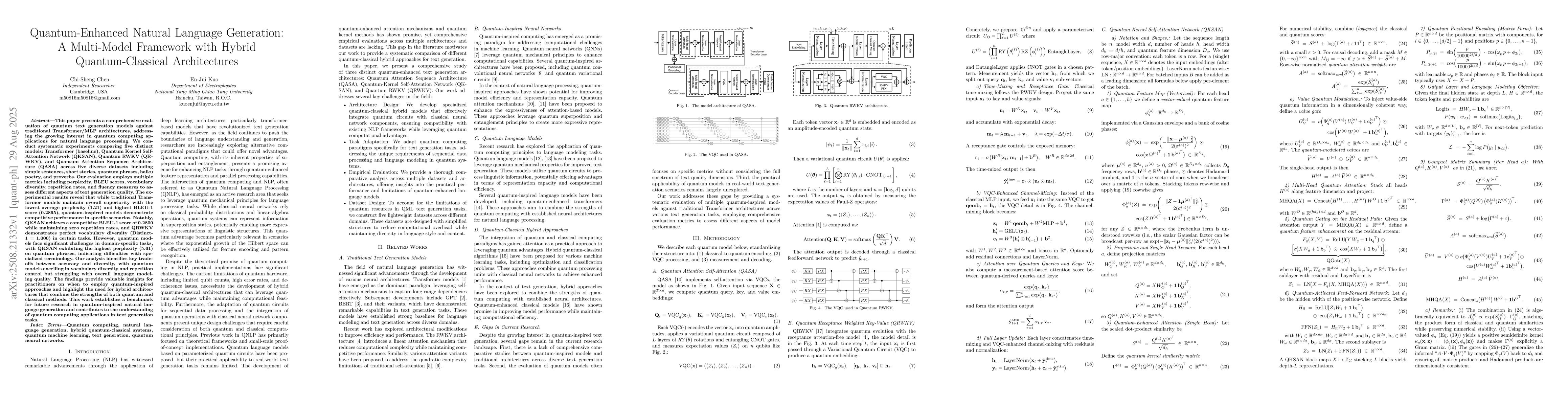 Thumbnail for Quantum-Enhanced Natural Language Generation: A Multi-Model Framework
  with Hybrid Quantum-Classical Architectures