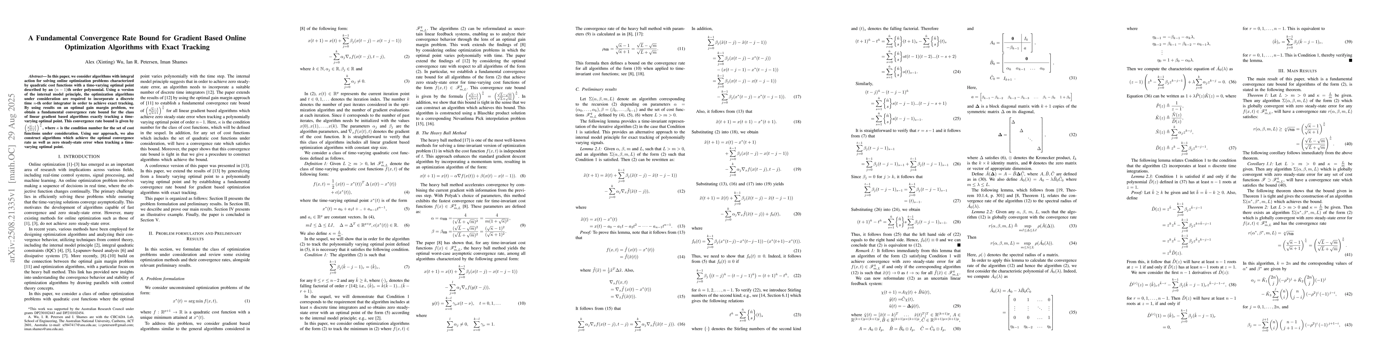 Thumbnail for A Fundamental Convergence Rate Bound for Gradient Based Online
  Optimization Algorithms with Exact Tracking