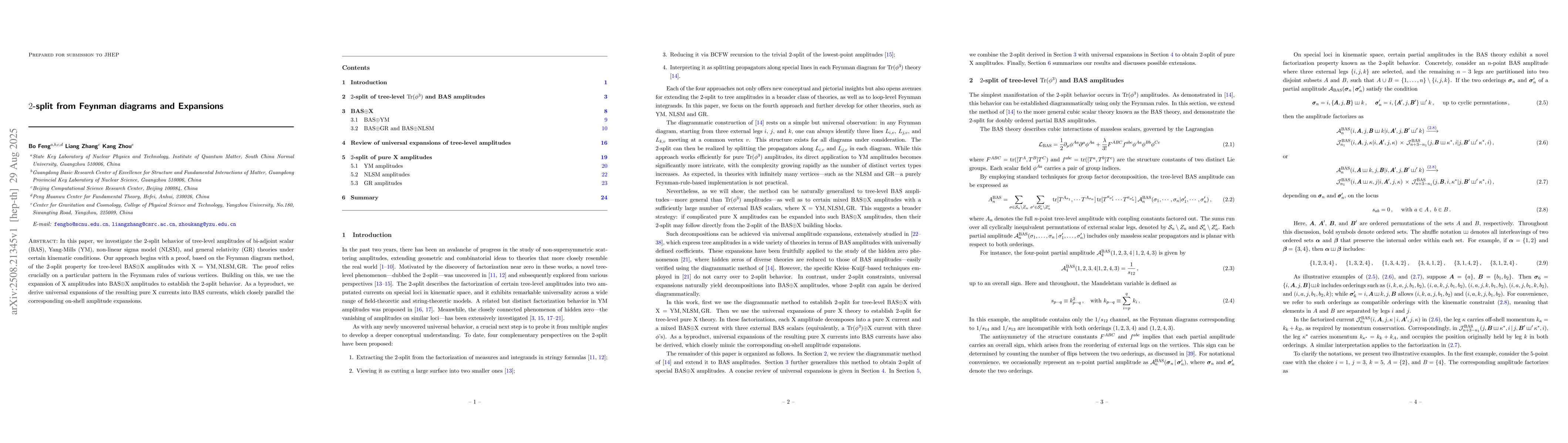 Thumbnail for $2$-split from Feynman diagrams and Expansions