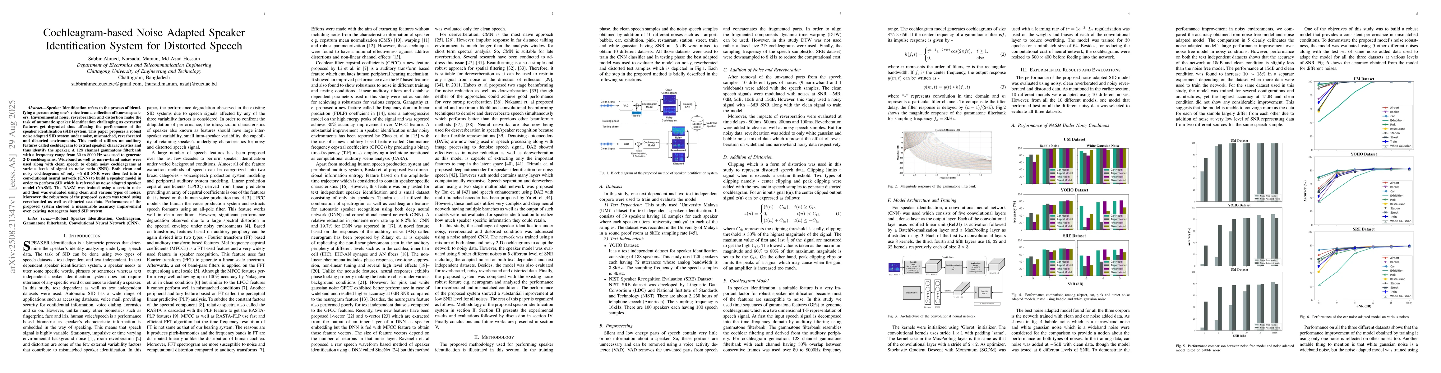 Thumbnail for Cochleagram-based Noise Adapted Speaker Identification System for
  Distorted Speech