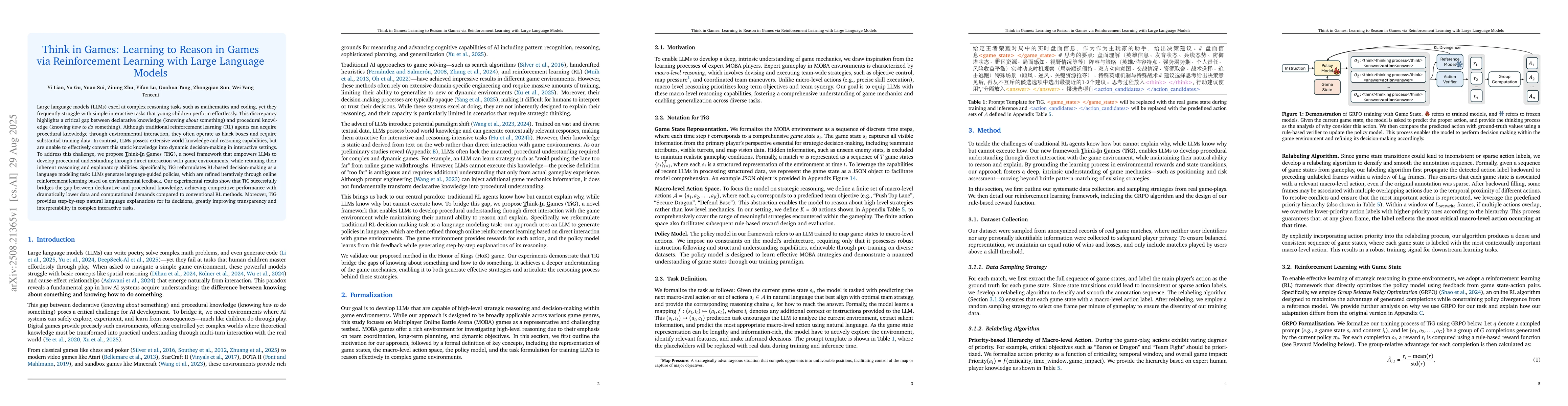 Thumbnail for Think in Games: Learning to Reason in Games via Reinforcement Learning
  with Large Language Models