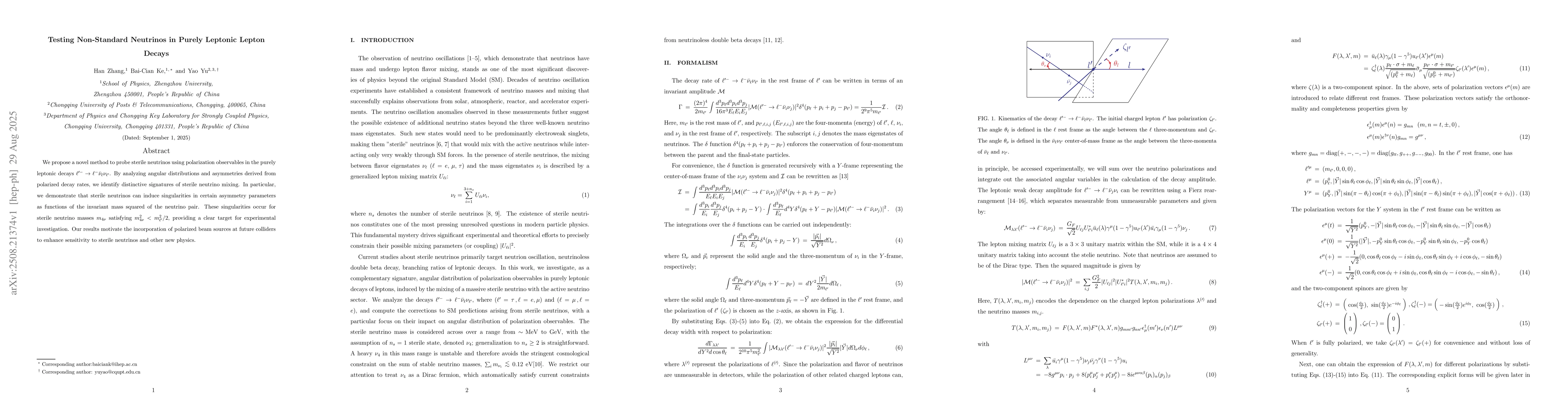 Thumbnail for Testing Non-Standard Neutrinos in Purely Leptonic Lepton Decays