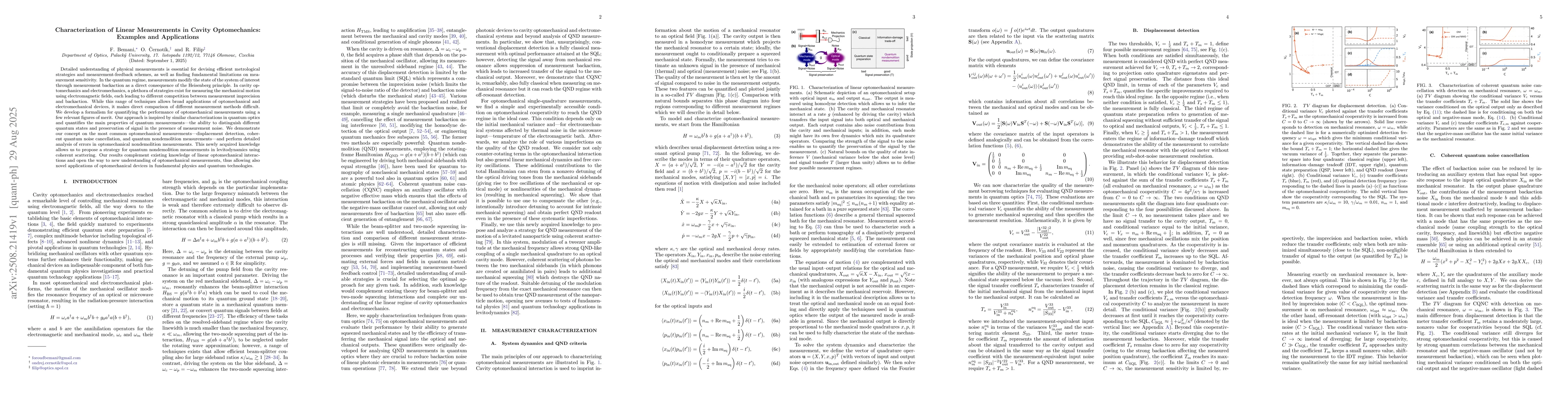 Thumbnail for Characterization of Linear Measurements in Cavity Optomechanics:
  Examples and Applications