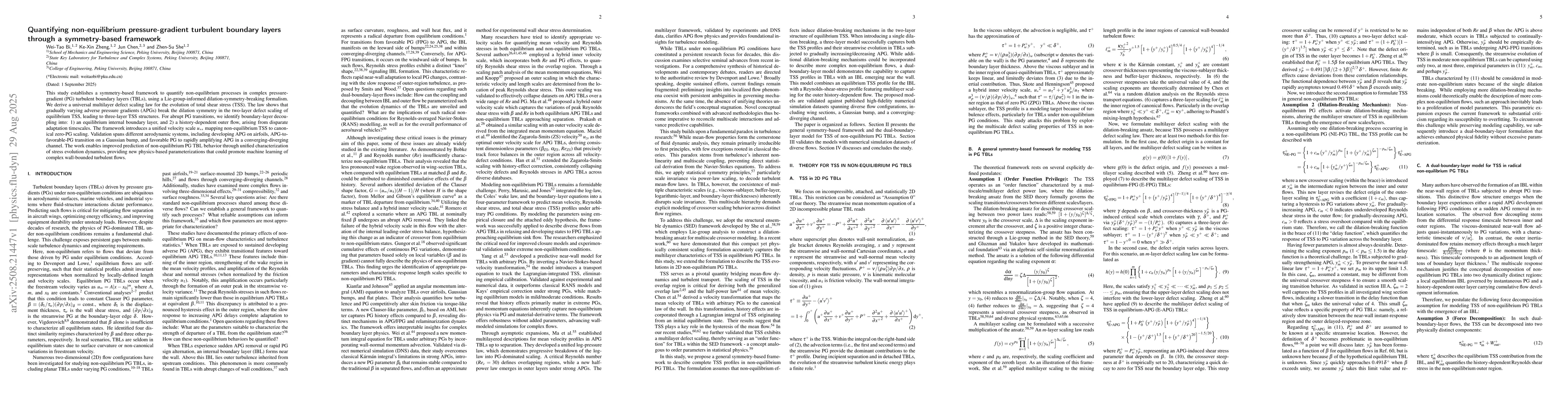 Thumbnail for Quantifying non-equilibrium pressure-gradient turbulent boundary layers
  through a symmetry-based framework
