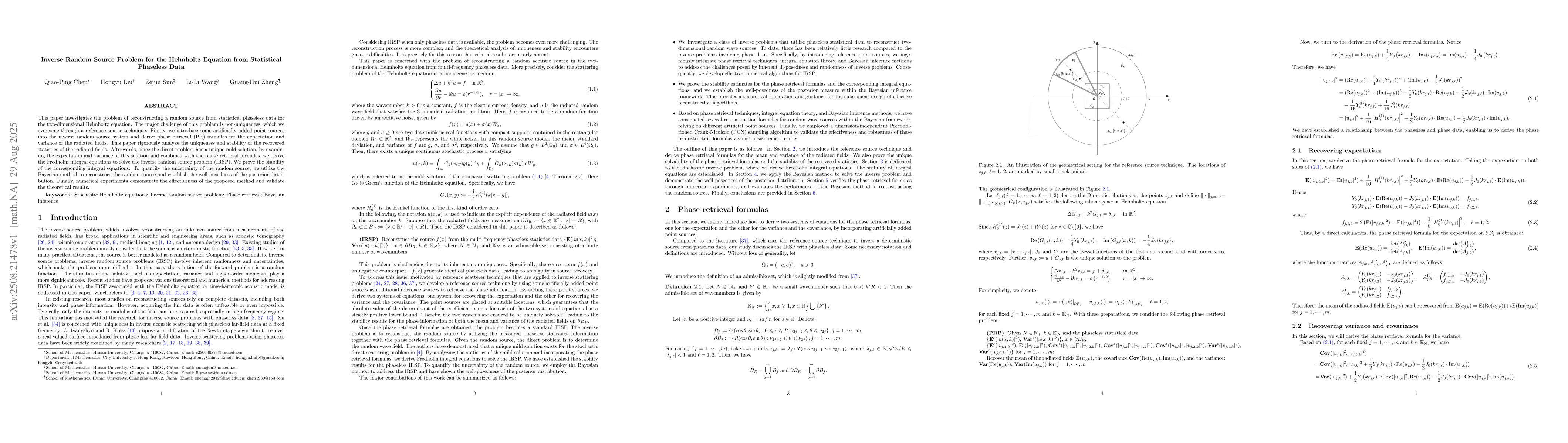 Thumbnail for Inverse Random Source Problem for the Helmholtz Equation from
  Statistical Phaseless Data