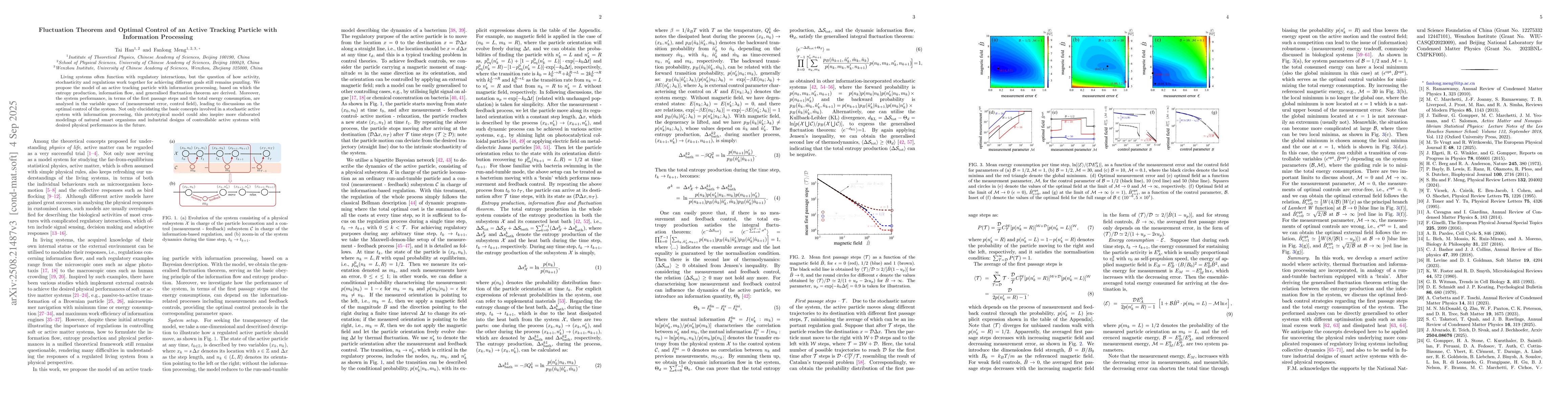 Thumbnail for Fluctuation theorem and optimal control of an active tracking particle
  with information processing