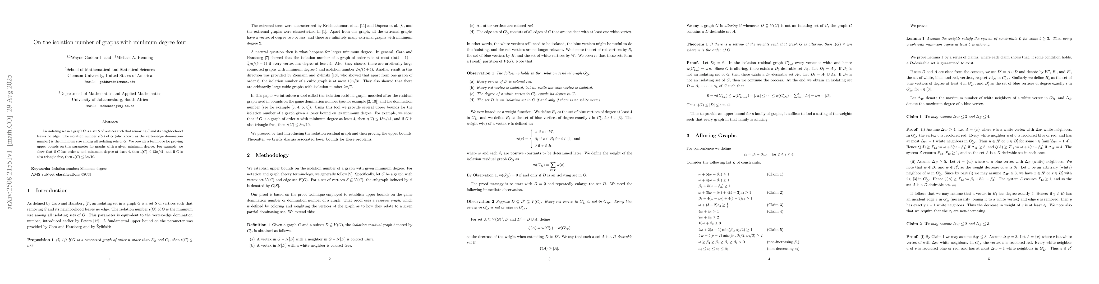 Thumbnail for On the isolation number of graphs with minimum degree four