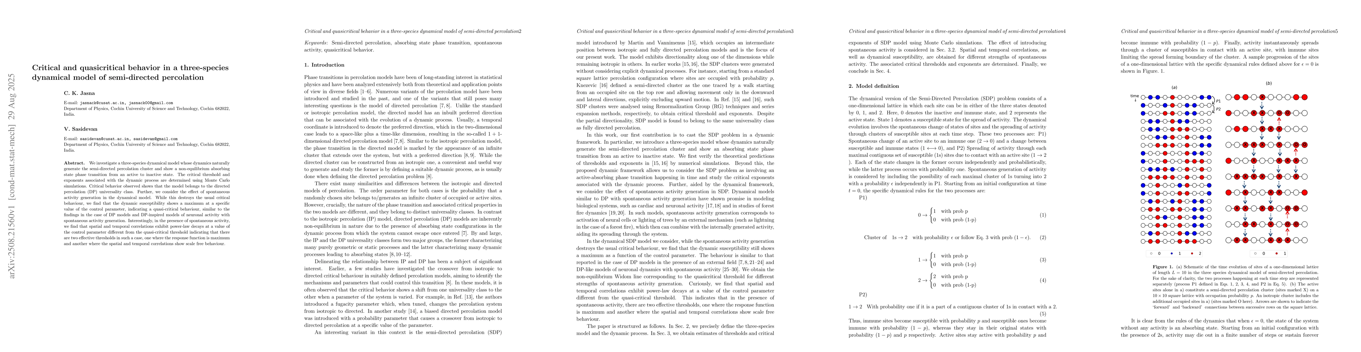 Thumbnail for Critical and quasicritical behavior in a three-species dynamical model
  of semi-directed percolation