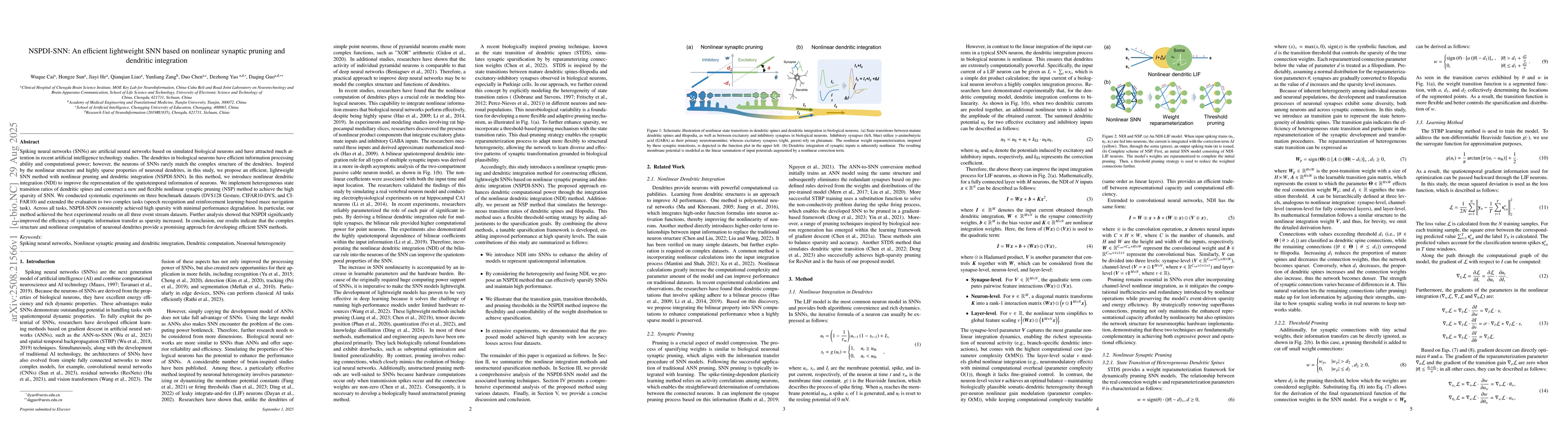 Thumbnail for NSPDI-SNN: An efficient lightweight SNN based on nonlinear synaptic
  pruning and dendritic integration