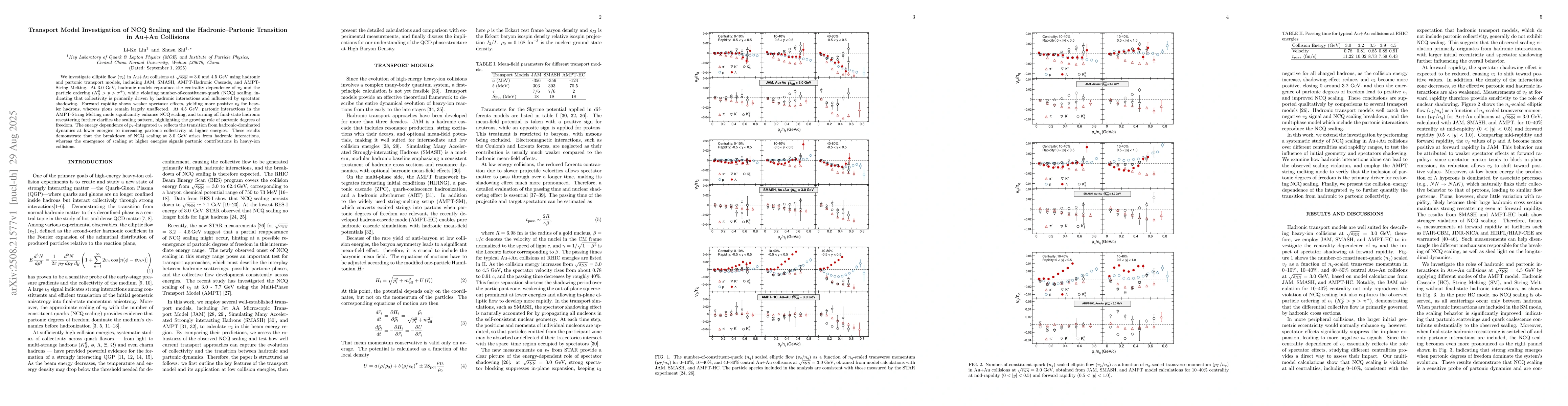 Thumbnail for Transport Model Investigation of NCQ Scaling and the Hadronic-Partonic
  Transition in Au+Au Collisions