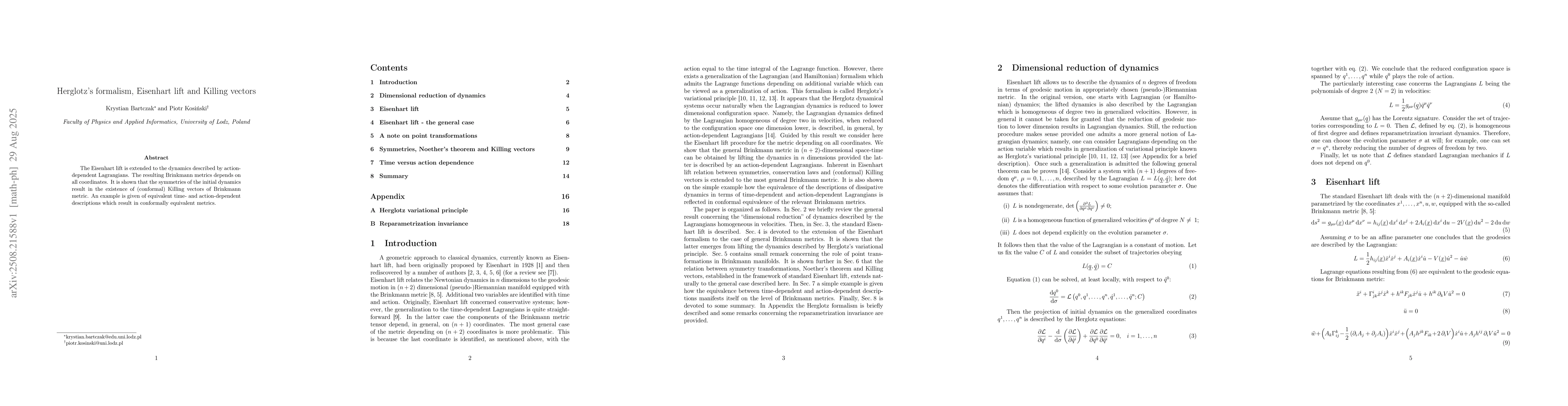 Thumbnail for Herglotz's formalism, Eisenhart lift and Killing vectors