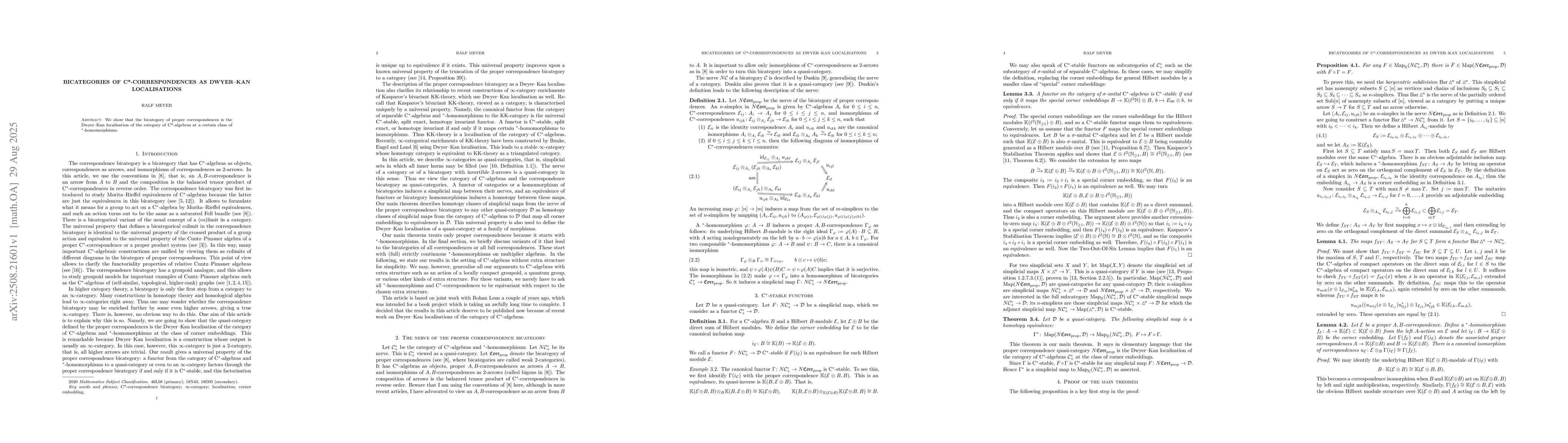 Thumbnail for Bicategories of C*-correspondences as Dwyer-Kan localisations