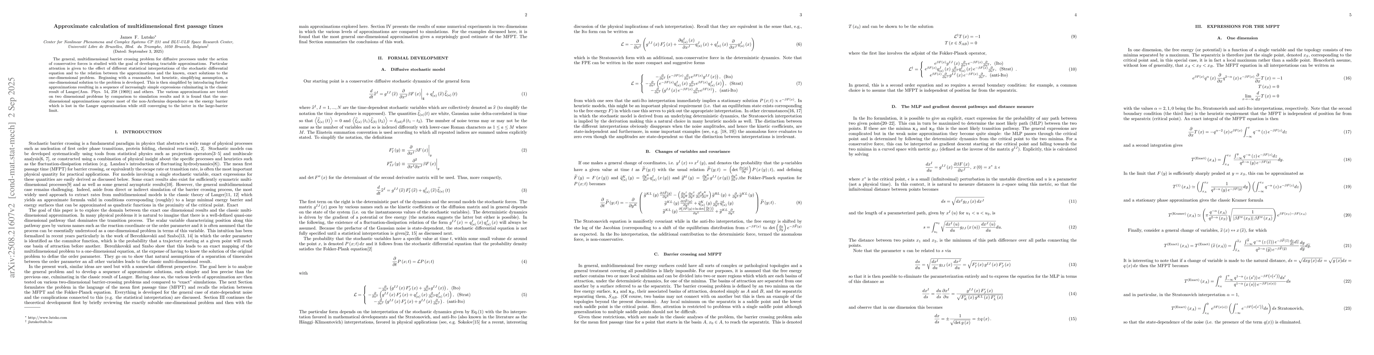 Thumbnail for Approximate calculation of multidimensional first passage times