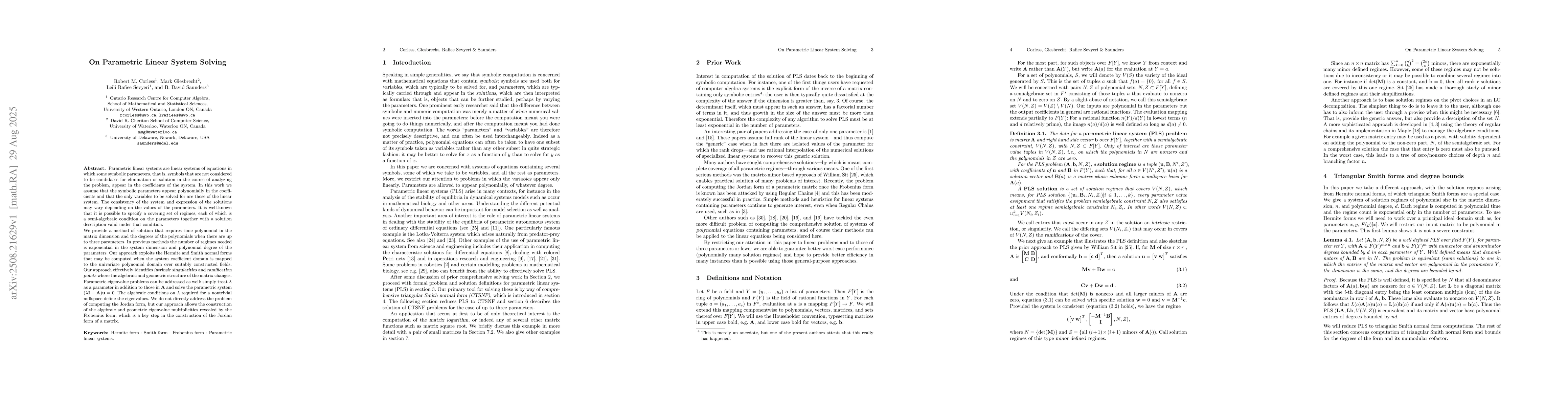 Thumbnail for On Parametric Linear System Solving