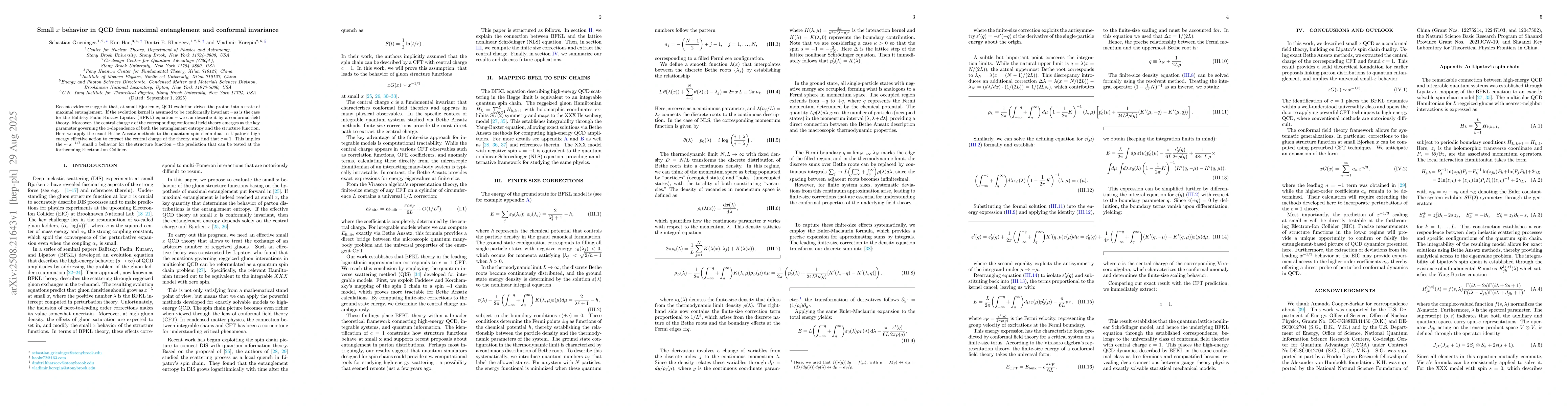 Thumbnail for Small $x$ behavior in QCD from maximal entanglement and conformal
  invariance