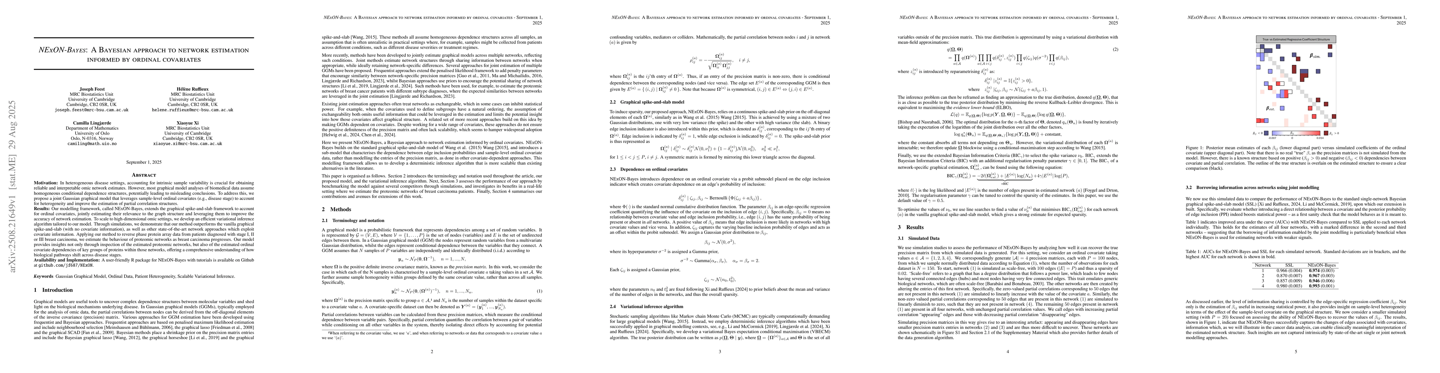 Thumbnail for NExON-Bayes: A Bayesian approach to network estimation informed by
  ordinal covariates