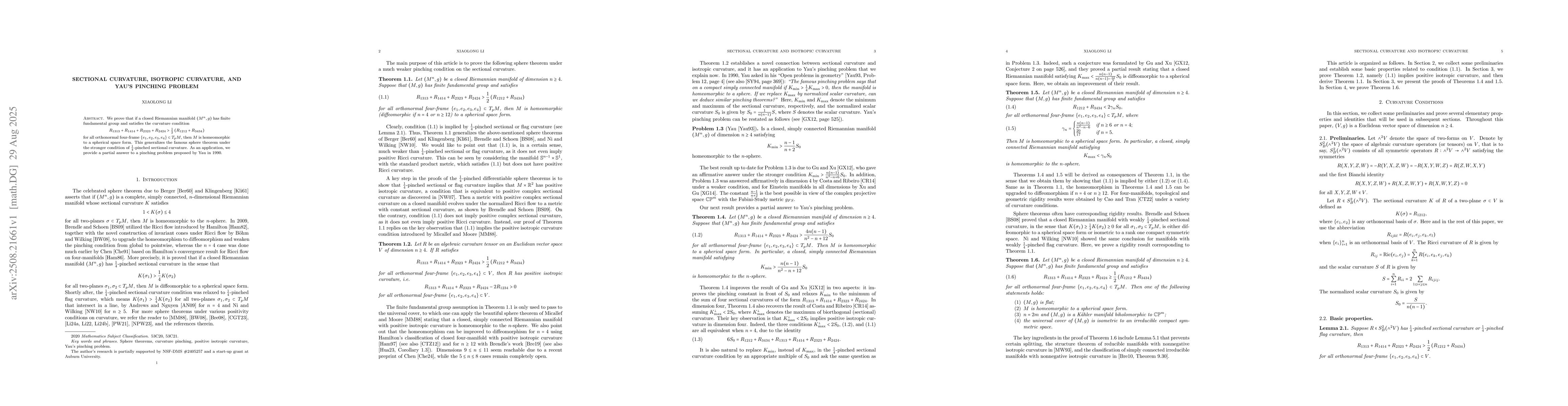 Thumbnail for Sectional Curvature, Isotropic Curvature, and Yau's Pinching Problem