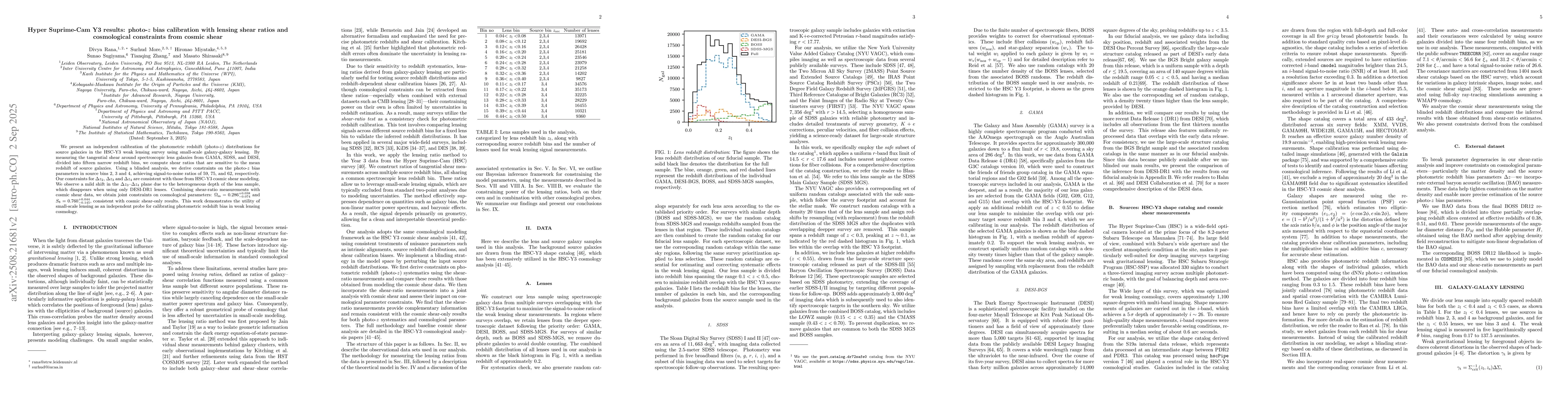 Thumbnail for Hyper Suprime-Cam Y3 results: photo-$z$ bias calibration with lensing
  shear ratios and cosmological constraints from cosmic shear