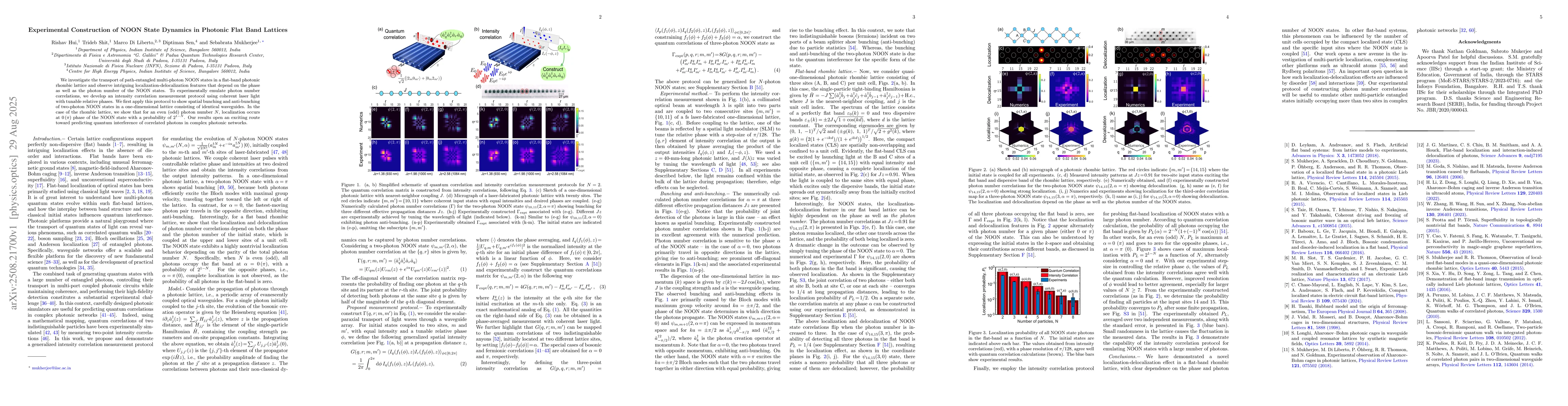Thumbnail for Experimental Construction of NOON State Dynamics in Photonic Flat Band
  Lattices