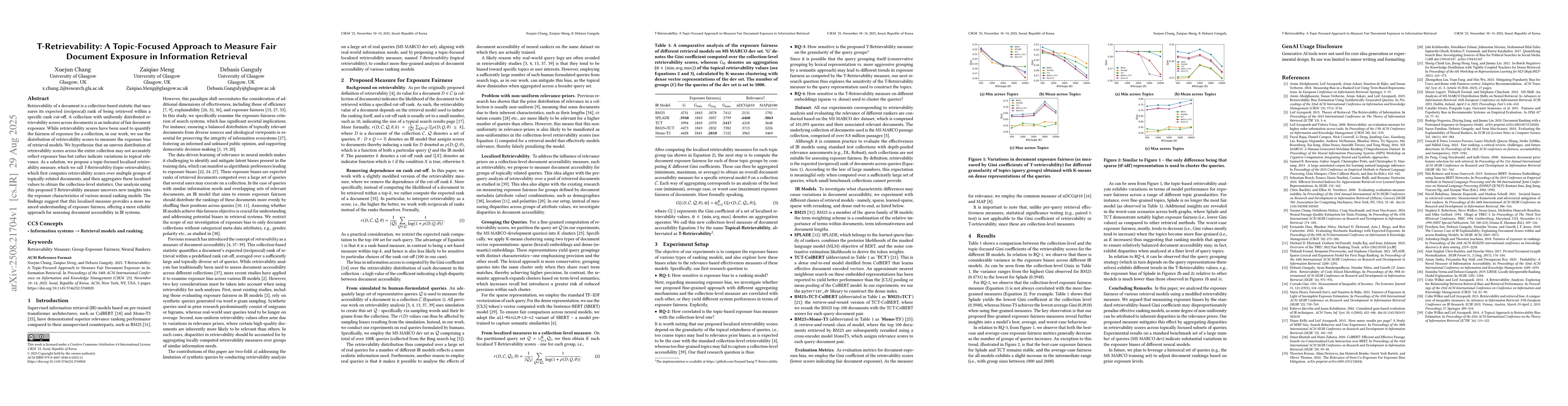 Thumbnail for T-Retrievability: A Topic-Focused Approach to Measure Fair Document
  Exposure in Information Retrieval