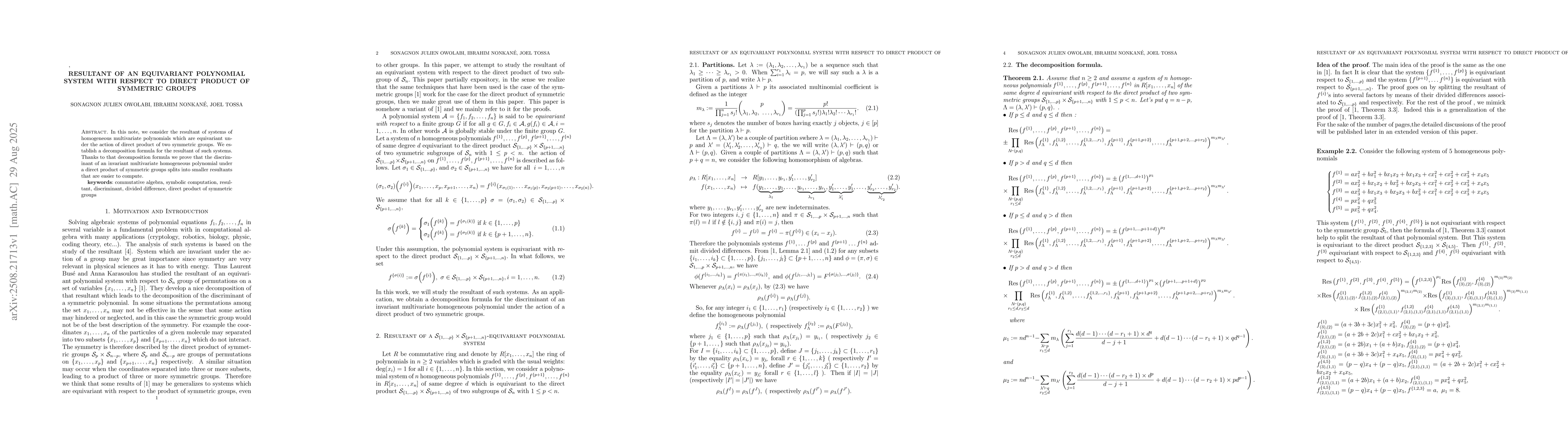 Thumbnail for Resultant of an equivariant polynomial system with respect to direct
  product of symmetric groups