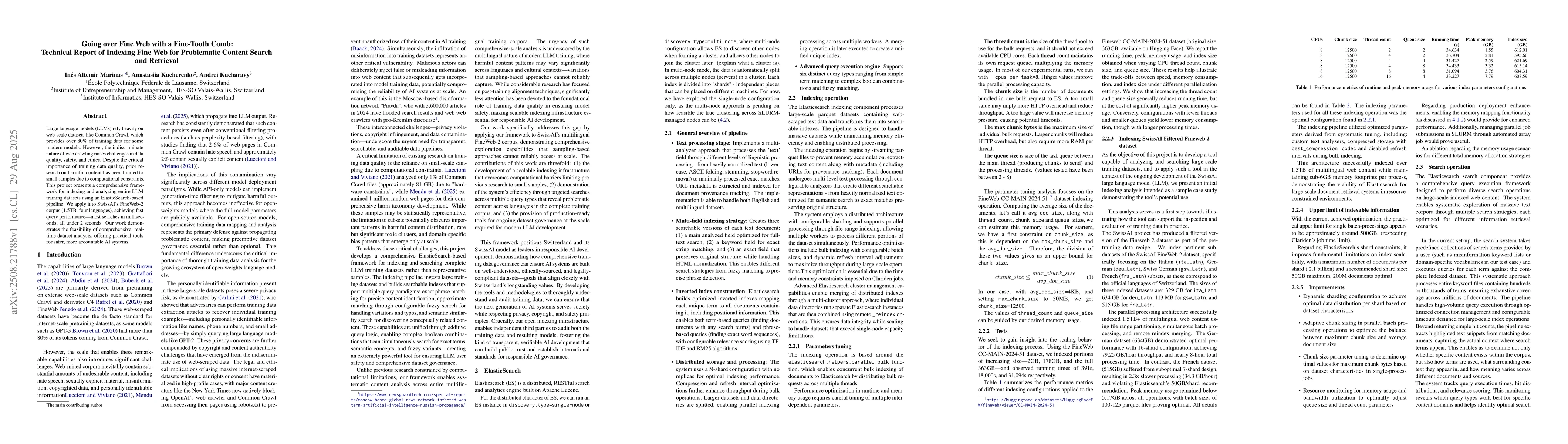 Thumbnail for Going over Fine Web with a Fine-Tooth Comb: Technical Report of Indexing
  Fine Web for Problematic Content Search and Retrieval