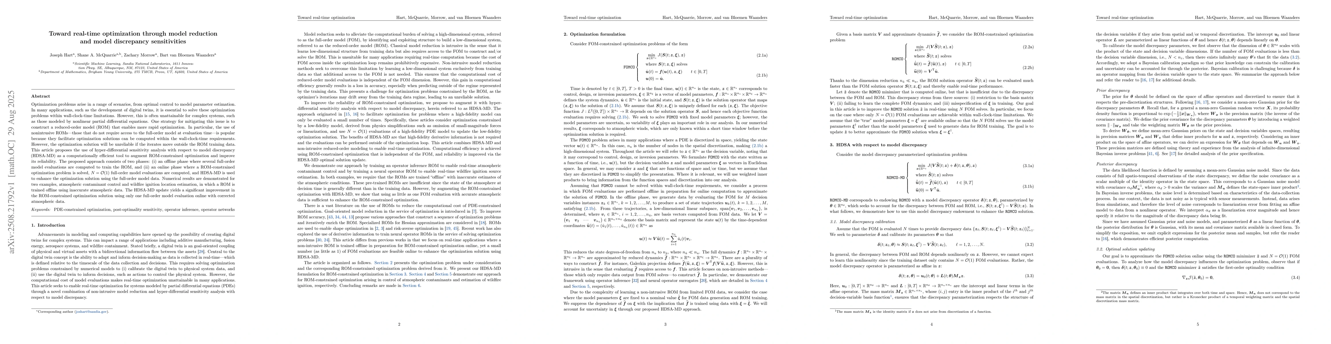 Thumbnail for Toward real-time optimization through model reduction and model
  discrepancy sensitivities
