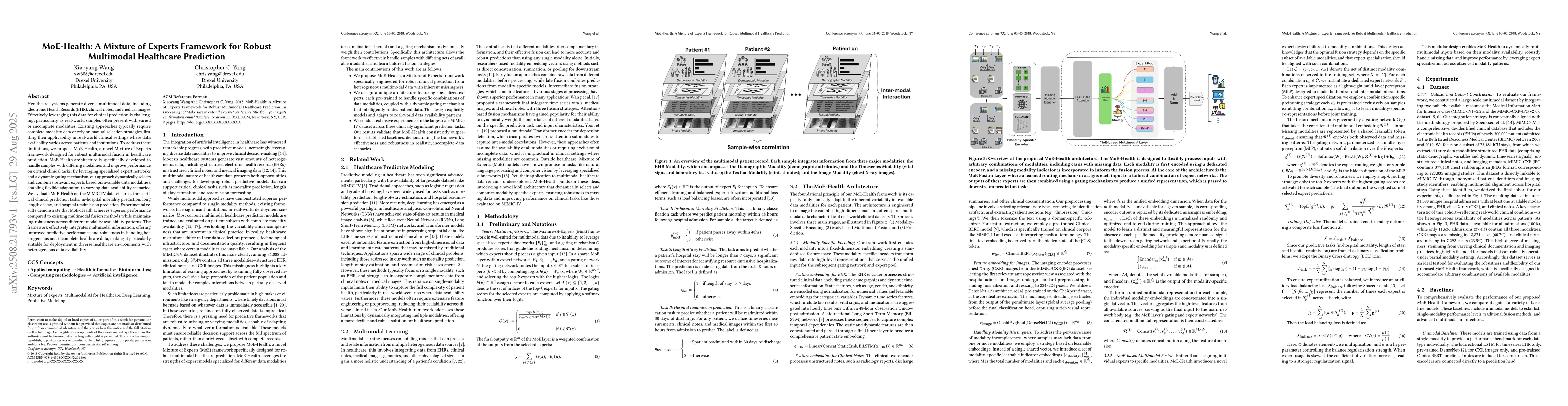 Thumbnail for MoE-Health: A Mixture of Experts Framework for Robust Multimodal
  Healthcare Prediction