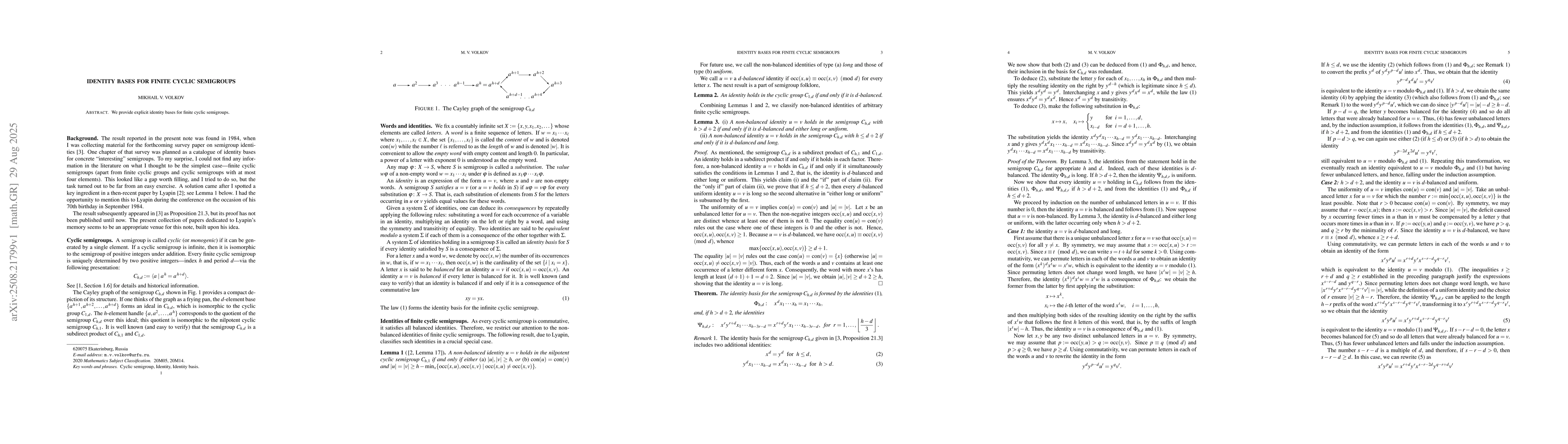 Thumbnail for Identity bases for finite cyclic semigroups