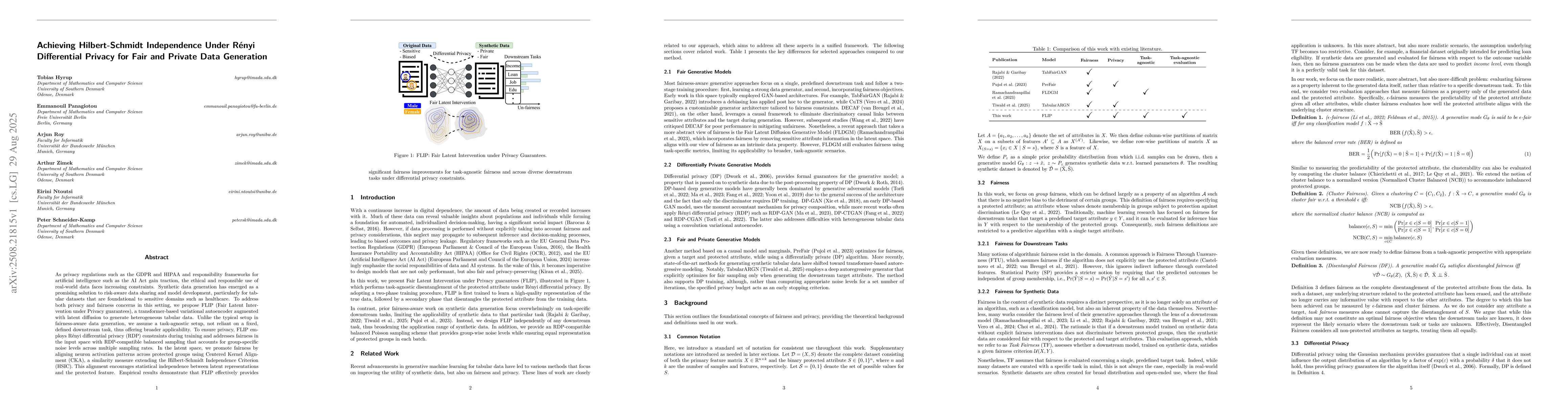 Thumbnail for Achieving Hilbert-Schmidt Independence Under Rényi Differential
  Privacy for Fair and Private Data Generation